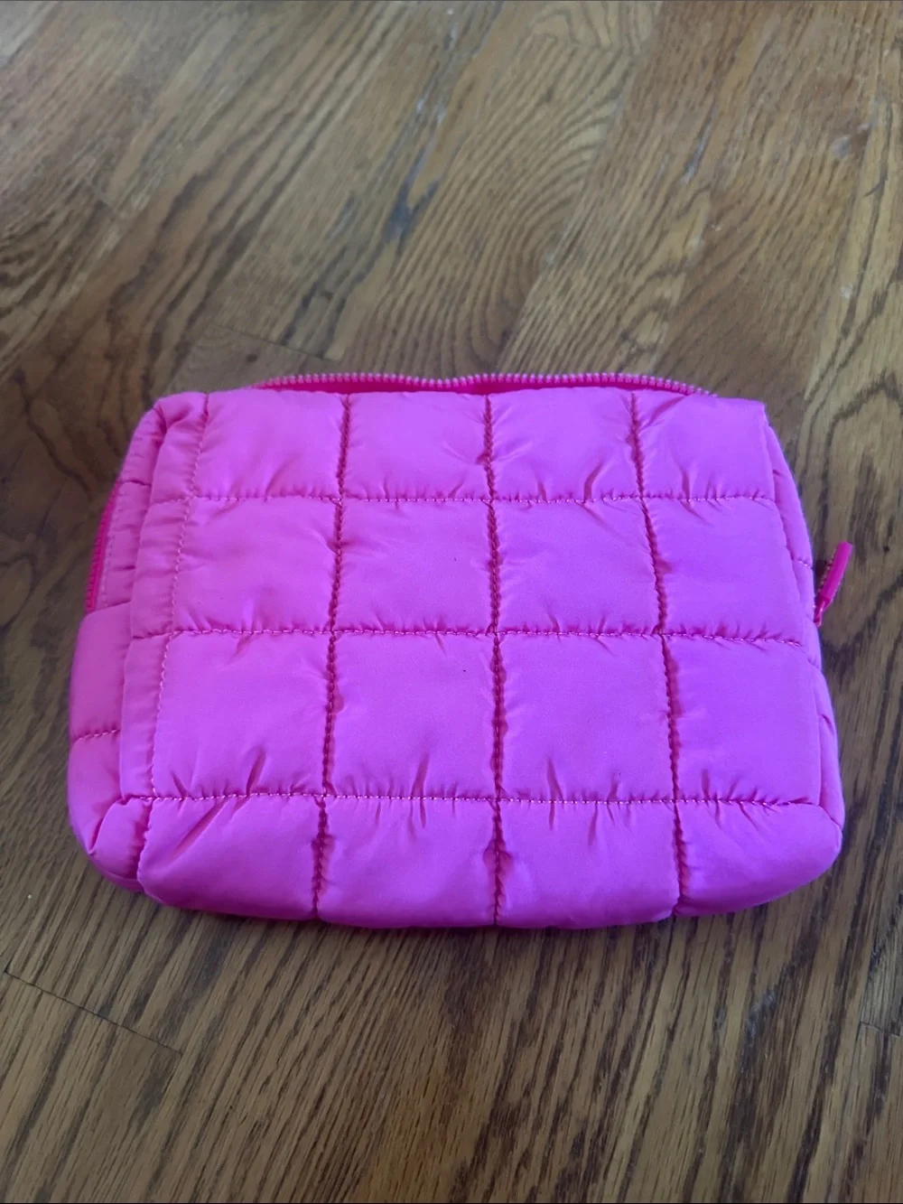 Quilted Pink Cosmetic Pouch with Zip Closure